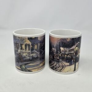 VINTAGE THOMAS KINKADE SET OF 2 COFFEE MUGS CUPS CHRISTMAS HOLIDAY DRINKWARE